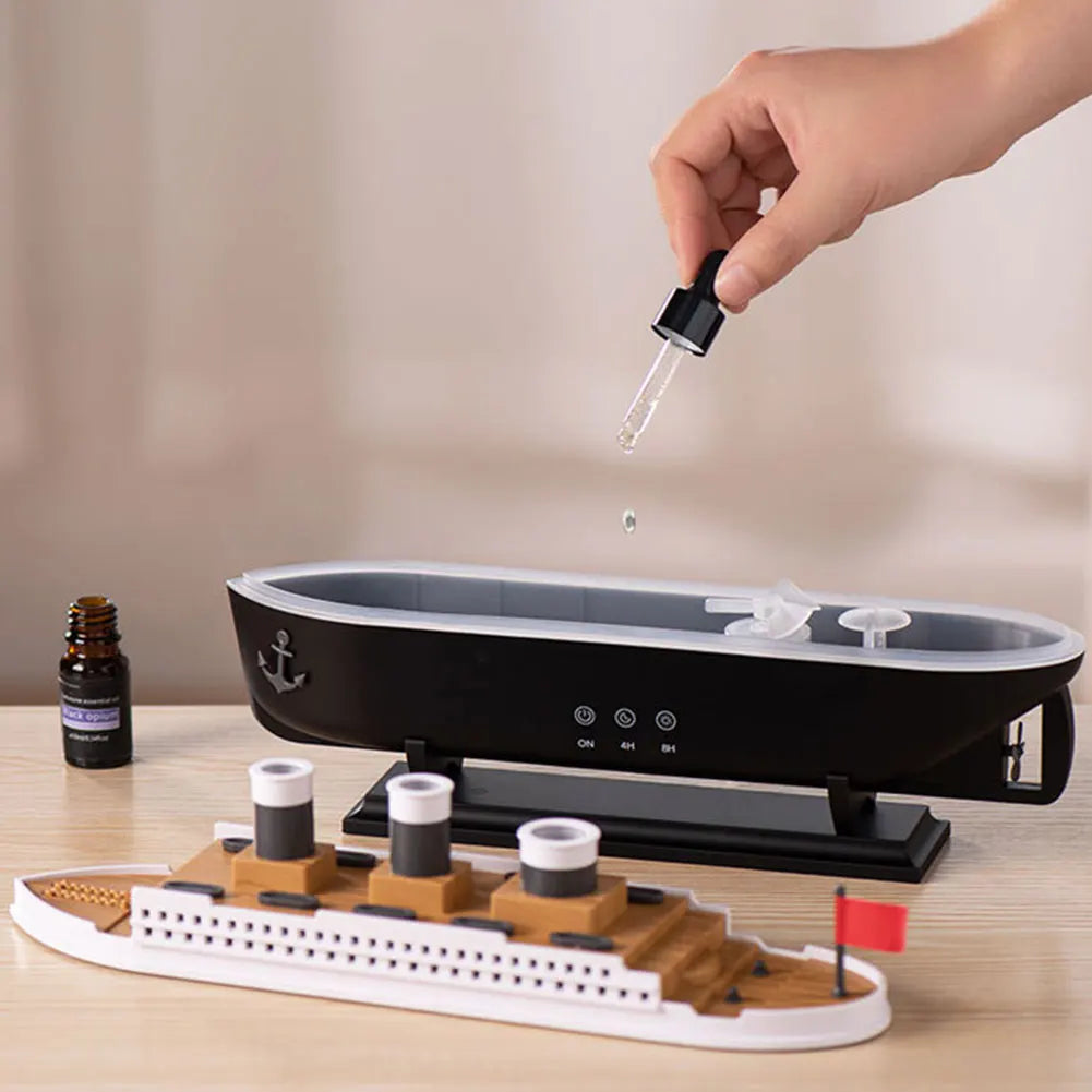 300Ml Titanic Ship Model Air Humidifier Essential Oil Diffuser Jellyfish Smoke Ring Spray Aroma Diffuser Night Light for Home