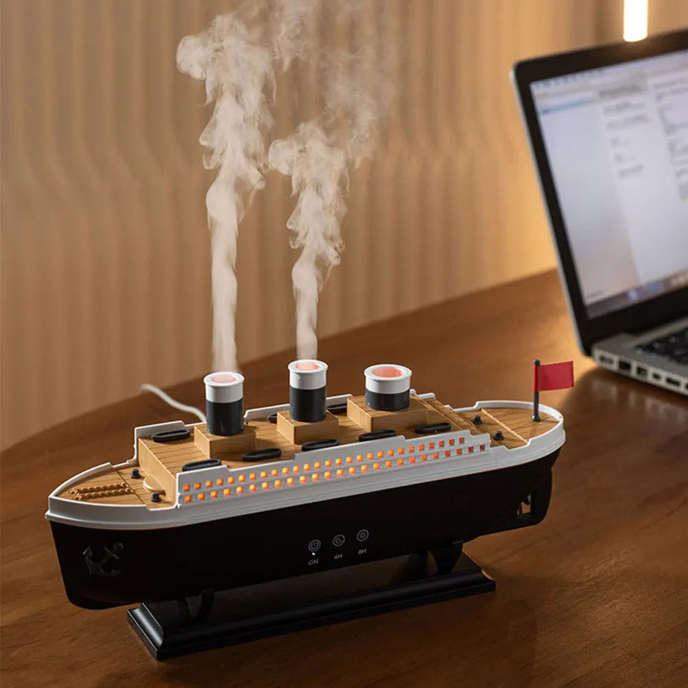 300Ml Titanic Ship Model Air Humidifier Essential Oil Diffuser Jellyfish Smoke Ring Spray Aroma Diffuser Night Light for Home