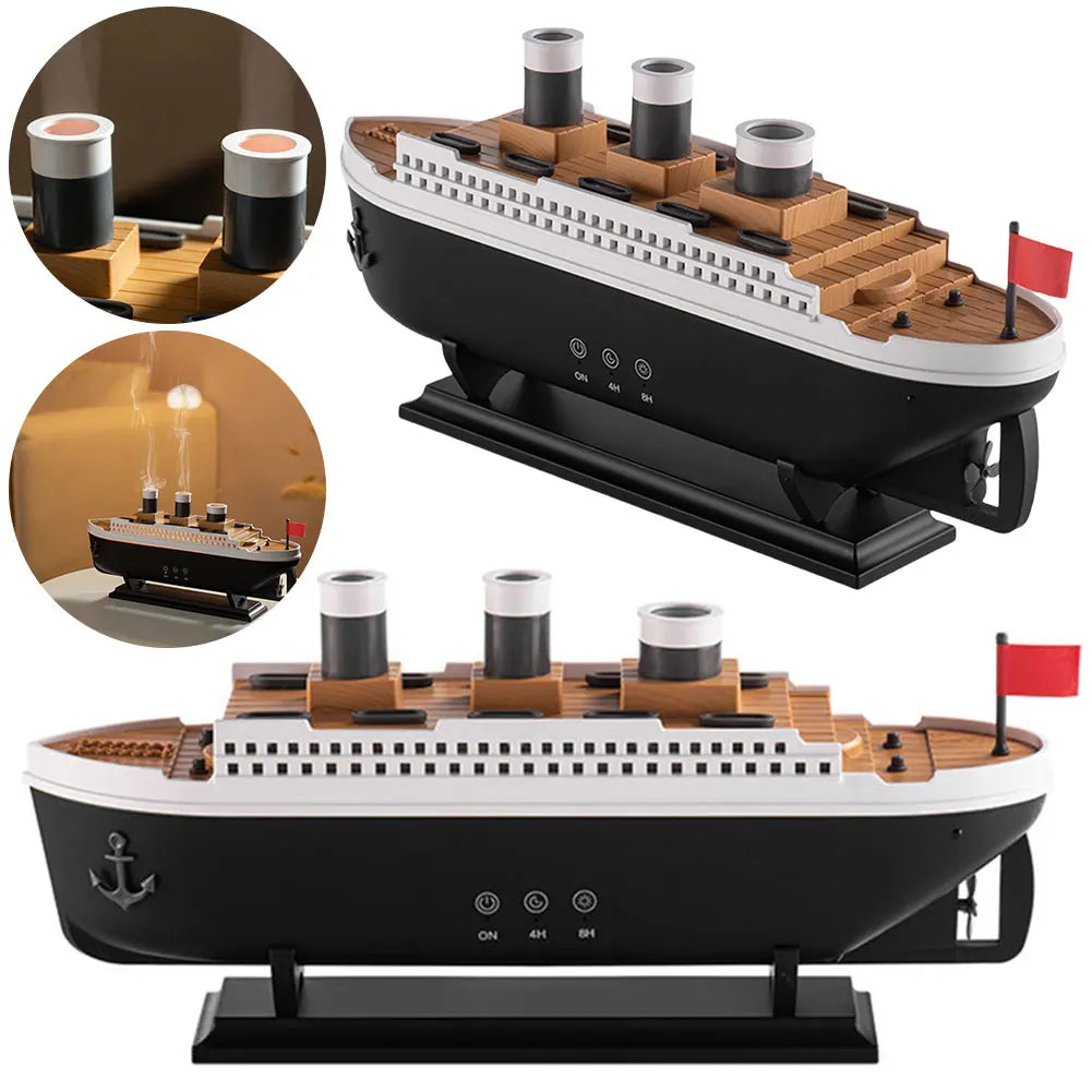 300Ml Titanic Ship Model Air Humidifier Essential Oil Diffuser Jellyfish Smoke Ring Spray Aroma Diffuser Night Light for Home