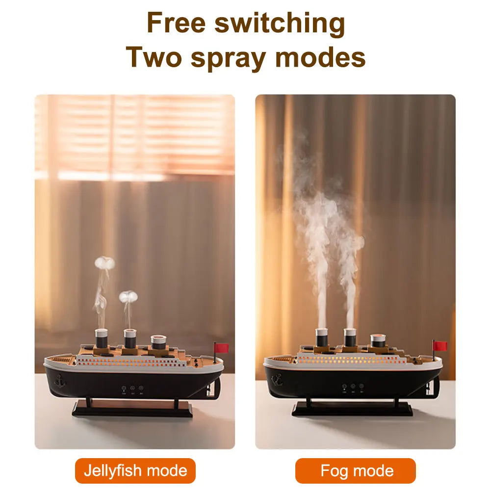 300Ml Titanic Ship Model Air Humidifier Essential Oil Diffuser Jellyfish Smoke Ring Spray Aroma Diffuser Night Light for Home